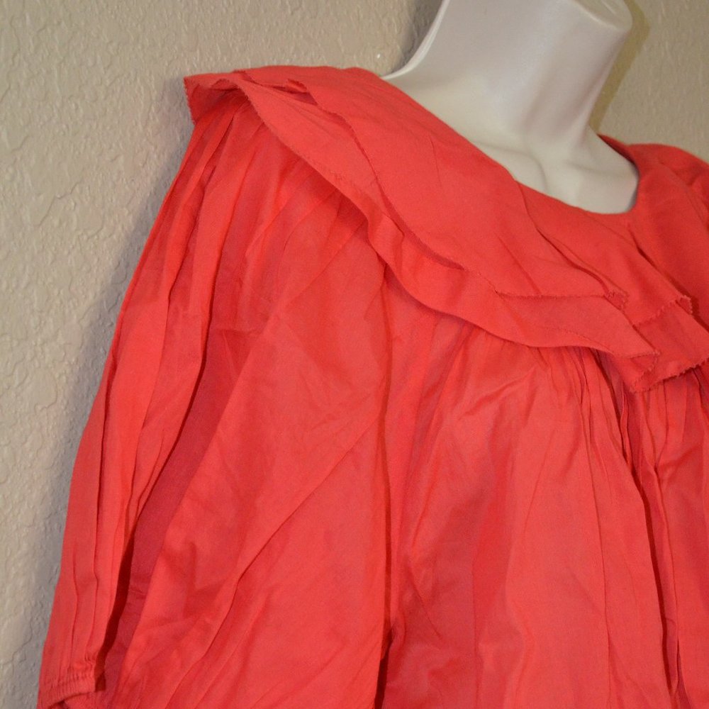 NWT $248 The Great The Sunrise Ruffled Cotton-Voile Red Short Sleeve Blouse - Picture 6 of 10